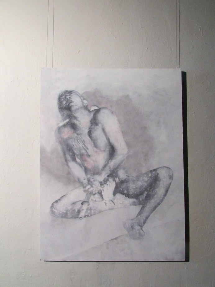 Poema de Muerte (2013), latex & ink on canvas, 75 x 61 inches, US$1300 (installation shot)