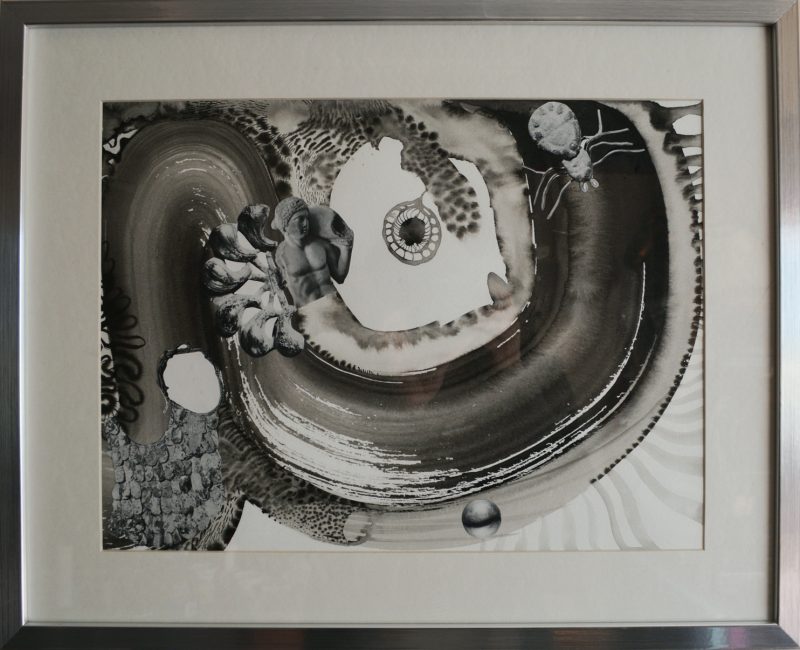 Alexis Boyle (Gatineau, Canada), Arachne, 2015, Ink and collage on paper, 16.75 x 20 inches. $400 framed
