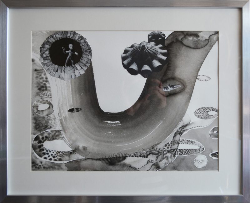 Alexis Boyle (Gatineau, Canada), Tunnel Vision, 2015 , Ink and collage on paper, 16.75 x 20 inches, $400 framed
.