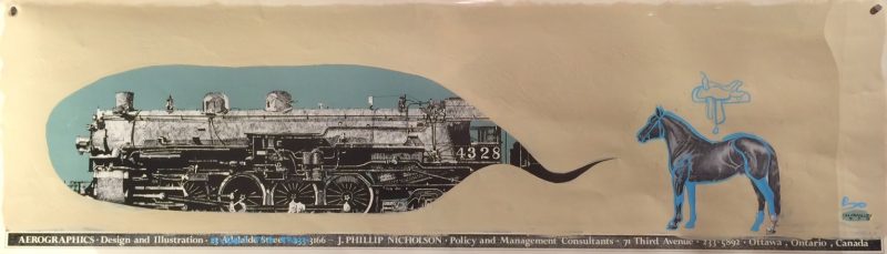 Graham Robinson aka Beaston (Toronto, Canada), Rides The Train, Mixed Media (Acrylic Paint on Poster). 10 x 33.5 inches. $225.