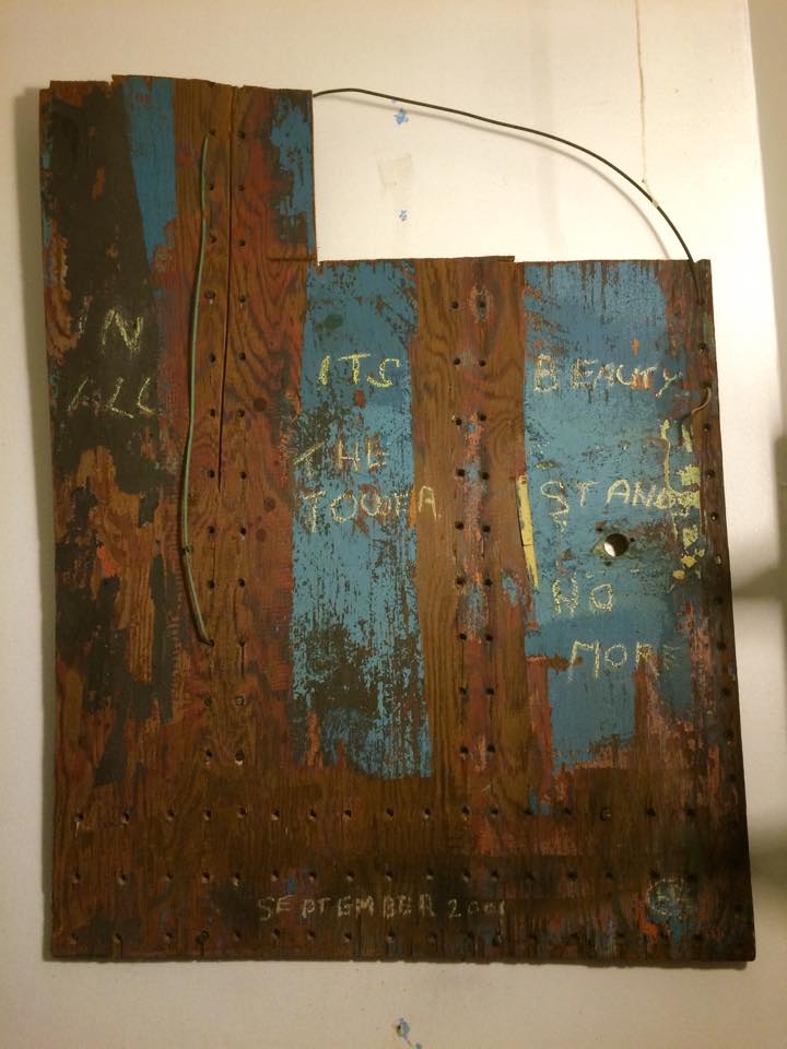 Herman Ruhland (Perth, Canada), 'The Tower Stands No More', Acrylic, Chalk, Nails & Wire on Found Wood, 2011. Private Collection.