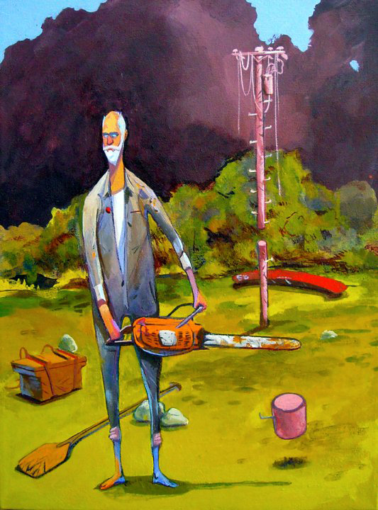 Graham Robinson (Toronto, Canada), Cleaning Crew, Acrylic on Canvas,  12 x 16 inches, 2010, $550. SOLD.