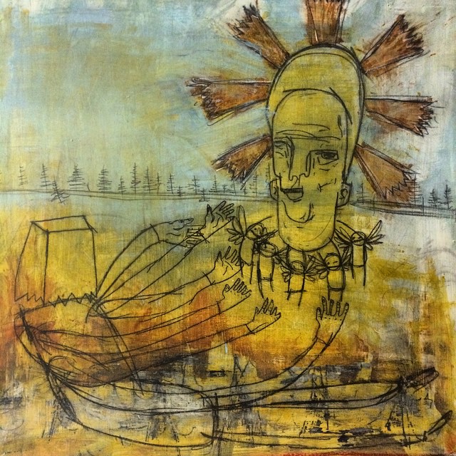 Hayden Menzies (Toronto, Canada), Untitled #2, Oil, Acrylic & Charcoal on Wood Panel, 24 x 24 inches. SOLD.