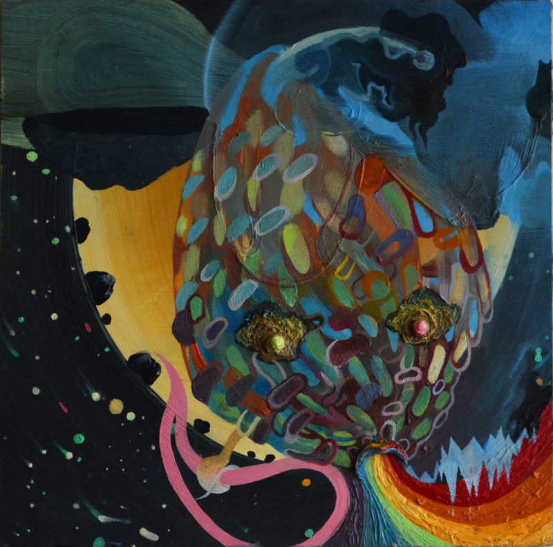 Alexis Boyle (Toronto, Canada), Space Fish, 2014, Oil on linoleum, 12 x 12 inches, $450