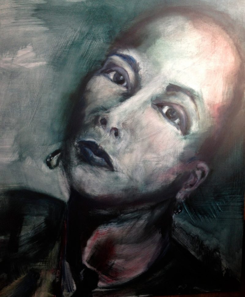 Judy DeBoer, Masculine Me, Oil on Wood, 36 x 36 x 1.5 inches, 2014