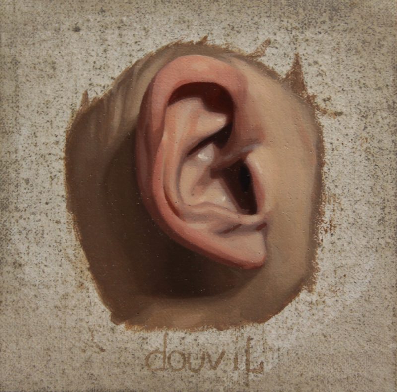 Martin Douvil (Montreal, Canada), Right Ear, Oil on wood panel, 3 x 3 inches, 2011, Collection of La Petite Mort Gallery.