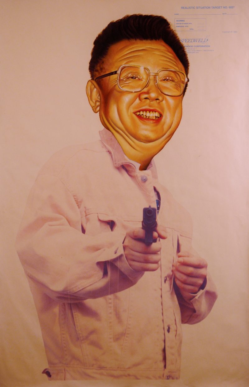 Supreme Leader of the Democratic People's Republic of Korea Kim Jong-Il, by Peter Shmelzer, 35 x 23 inches, Oil on paper shooting range poster, 2014, SOLD.