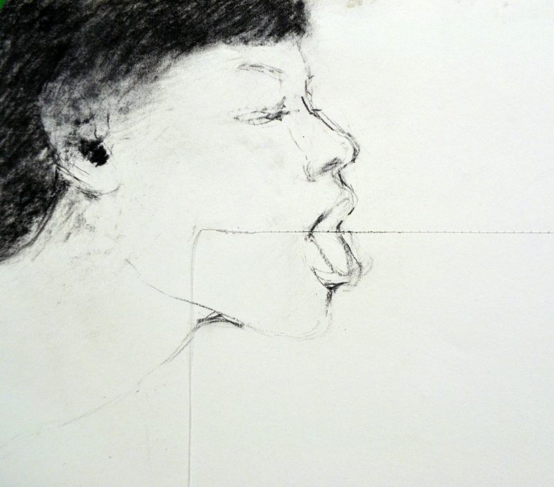 (Left Side Detail) Speaking (2013), Charcoal on Paper, 21 x 30 inches, $500.