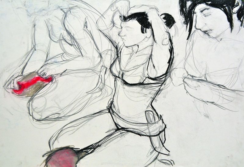 Preparation for the Hunt (2005) Original Drawings from Animation, Charcoal + Pencil on Paper, 24 x 36 inches, $350