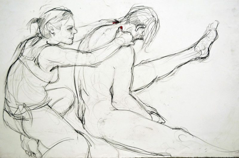 Before the Hunt (Nick & Sheila Pye) (2005), Charcoal and Pencil on Paper, 28 x 40 inches, $350