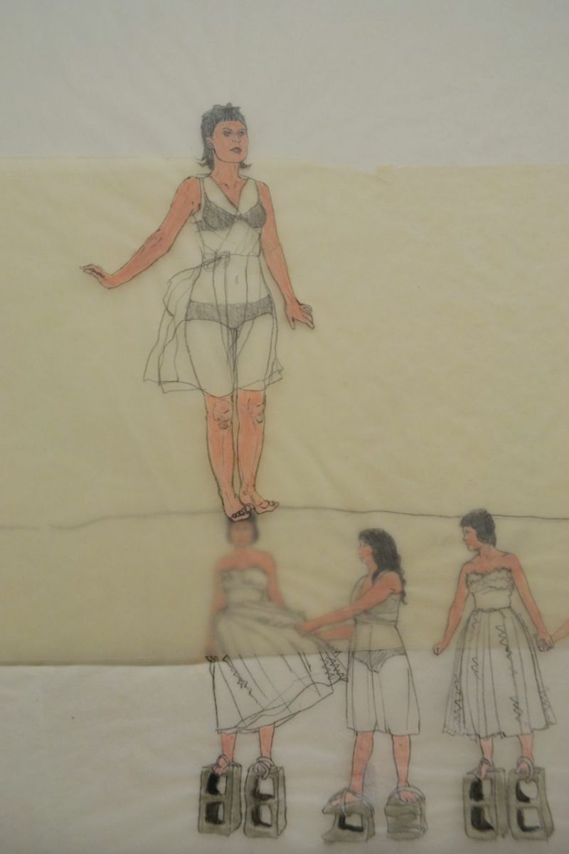 (Detail), Six Girls with Bricks (2006), Pencil, Acrylic on Drafting Papers, 24 x 20 inches, $350