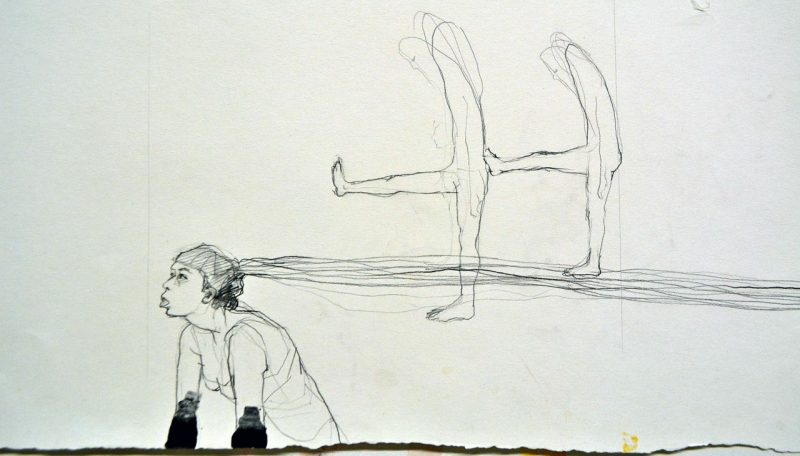The Burden March (2013), Pencil + Acrylic on Paper, 12 x 26 inches, $200