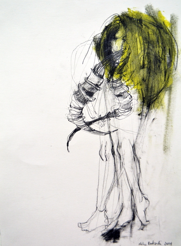 Fallen Teeth, 2014, 15.5 x 11.5 inches, pencil and oil stick on paper, $400
