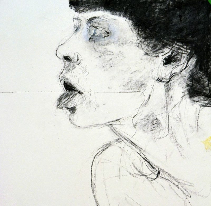 (Right Side Detail) Speaking (2013), Charcoal on Paper, 21 x 30 inches, $500.
