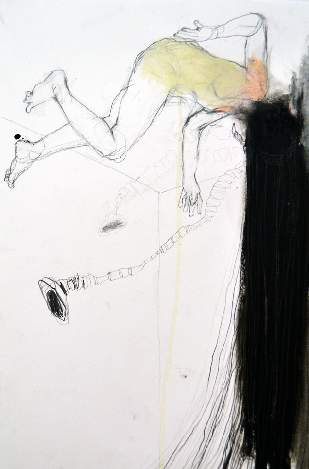 Necessary Madness, 2014, 17 x 11 inches, pencil, conte, and oil stick on paper, SOLD.