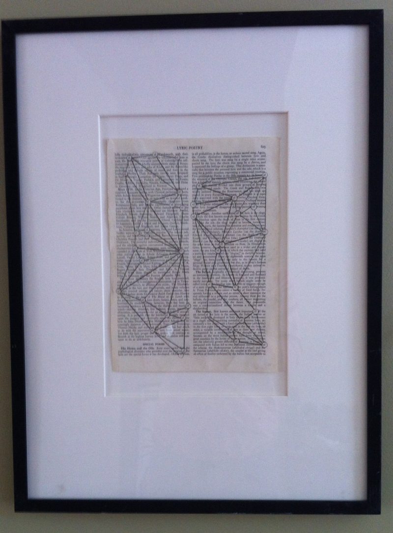 Guillermo Trejo, Poetic lyrics, Graphite on found encyclopedia paper, 2014, 27cm by 20cm, $300 framed 