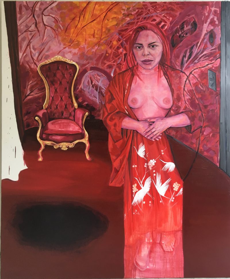 The Red Chamber, 2017, Oil on Canvas, 72 x 60 inches, $3000.