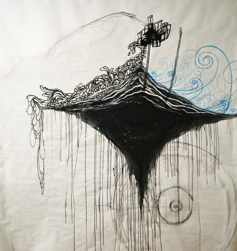Floating Realms (2013), 86 x 82 inches, ink on paper, $1300