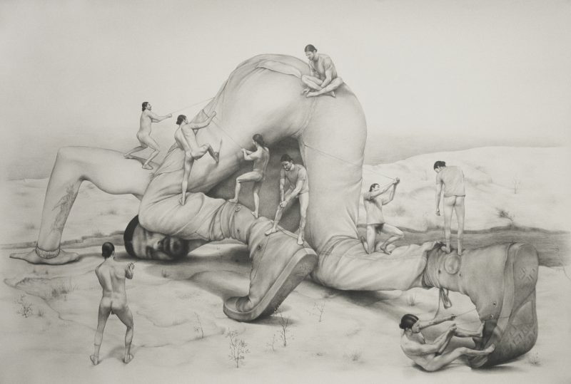 ZACHARI LOGAN, 'Gulliver 2', graphite on paper, 50 x 70 inches, 2011. 
