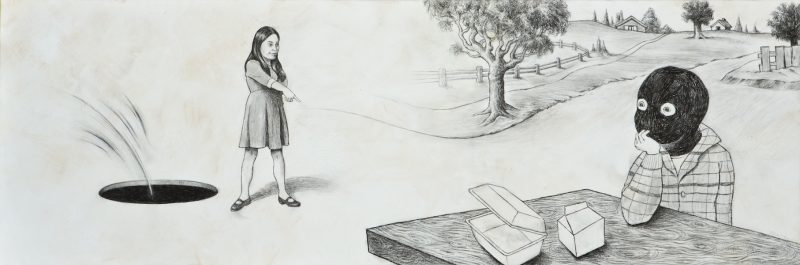 Reasons to Be Cheerful, Pencil on Canvas, 47 x 16 inches, 2013, $500.