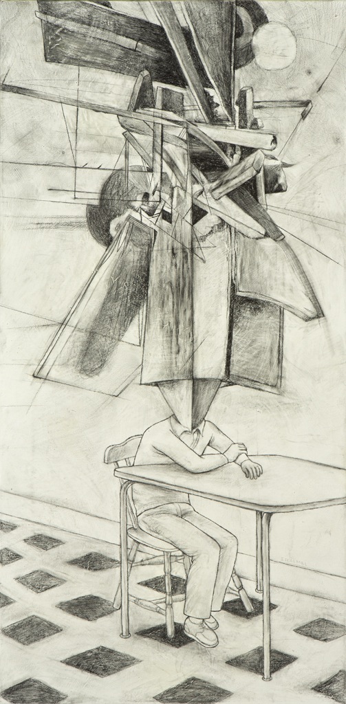 School Days, Pencil on Canvas, 15 x 30 inches, 2013, $350.