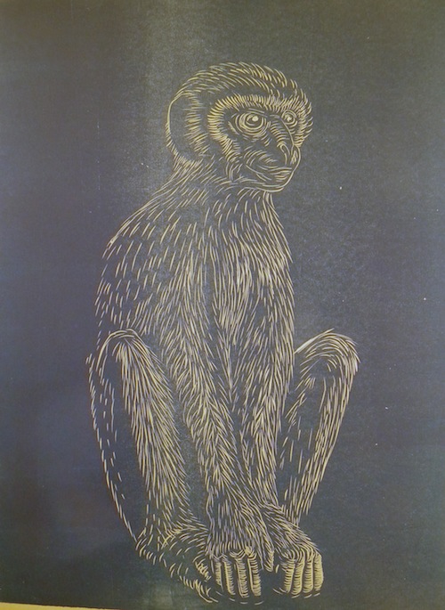 Monkey Brown, Linocut Print on Paper, Paper 76cm x 57cm, Print  62cm x 46cm, 2012, $300
