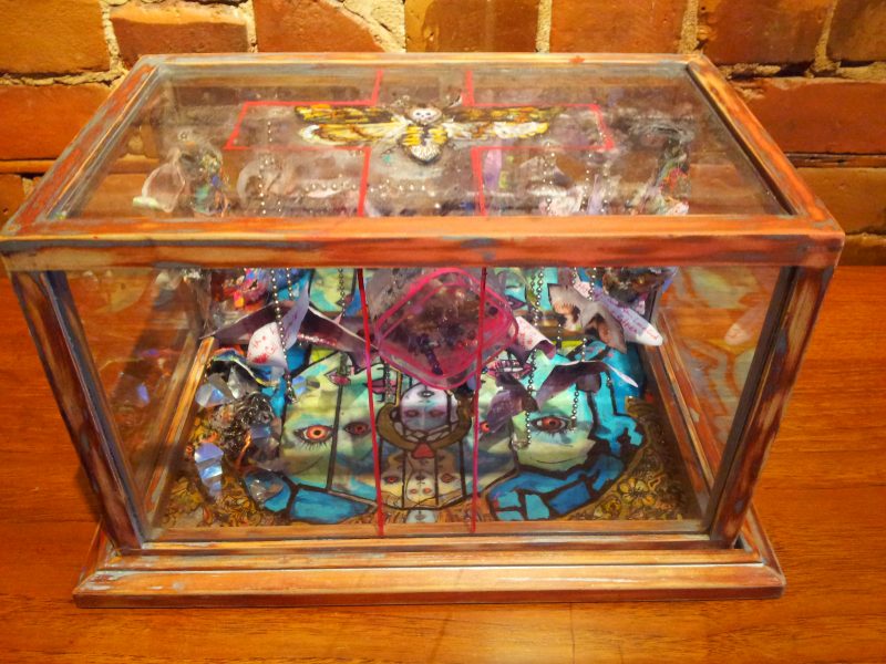 Joshua Degrandre, Seduction of the Chimera, 8 x 8 x 13 inches, Mixed Media in Vintage Glass Case, 2012, $236 