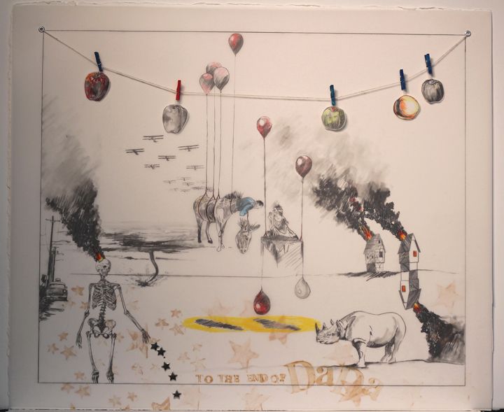 Marcel's Last Toast, 2012, Pencil on Vellum with mixed media & electric signage, 20 x 24 inches, NFS