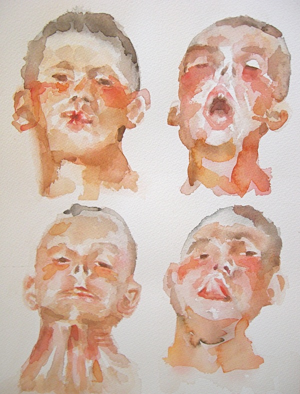 Making Faces, Watercolor on Paper, 9 x 12 inches, 2009, $350.