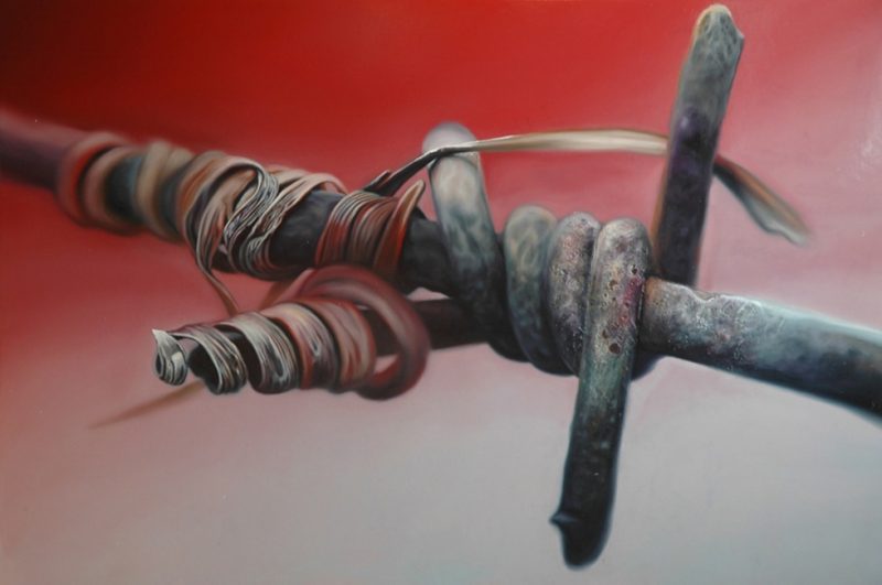 Barbwire, Mixed Media on Board, 48 x 32 inches, Sold