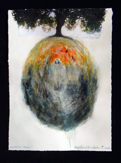 Rootless tree, mixed media on paper, 11.5 x 8.5 inches, 2008, SOLD.