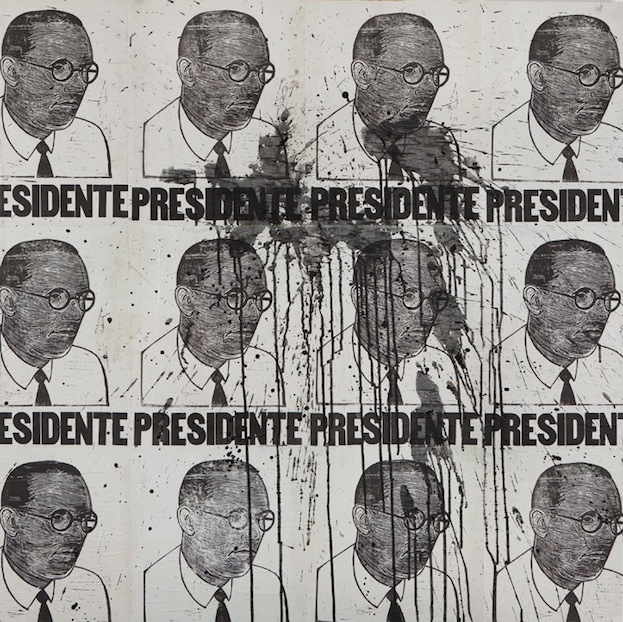 Presidente, Woodcut and Letterpress on Paper Mounted on Wood, 4 x 4 feet, $ 600