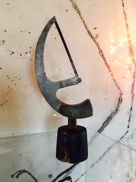Herman Ruhland (North Gower, Ontario), Found Objects Sculpture, 12.5 inches height x 3 inches width (at base) x 5.5 inches width (of sculpture). Signed & dated 2017. Private Collection.