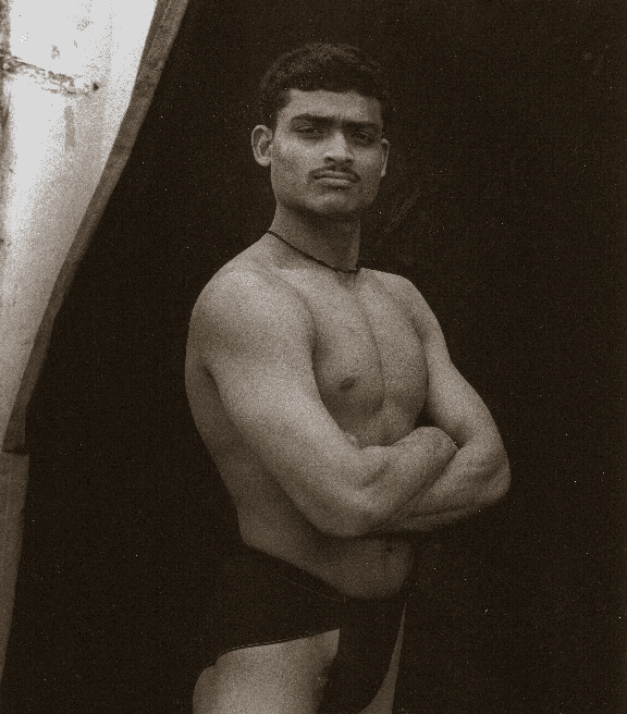 Sonu Banerji 2 – Banaras Champion Wrestler, Bharat India Series, 1997, Toned, Mat Silverprint Photographs, 13 x 15 in, Photograph by Marcus Leatherdale (for reference only / not for sale)
