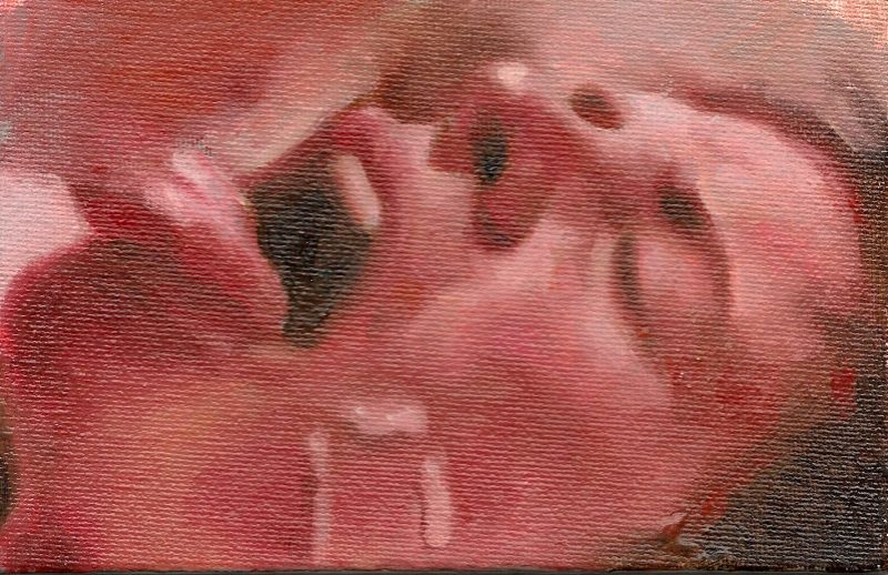 Naruki Kukita (New York, USA), Gun Shoot, Oil on Canvas, 4 x 6 inches / 10 x 15 cm. 2009. 