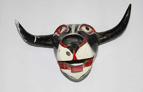 Carnaval / Carnival, Little Bull, Alto Lucero, Veracruz, Polychrome carved wood, wooden horns, Circa 1980, 26 cm high x 42 cm wide