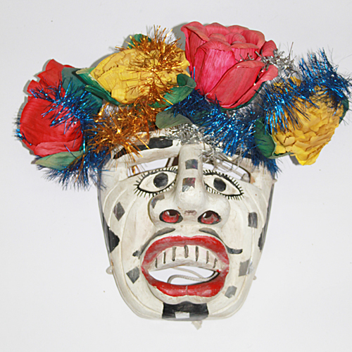 Mecos, Meco, Mochitlán, Guerrero, Polychrome carved wood, corn husk flowers, glitter, Circa 1990, 34 cm long x 40 cm wide