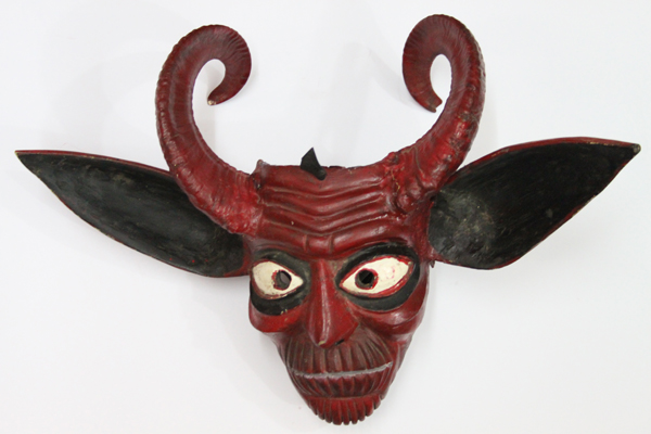Mojiganga de Diablos / Devils’ Masquerade, Devil, Chapa, Guerrero, Polychrome carved wood, goat horns, Circa 1990, 42 cm high x 60 cm wide