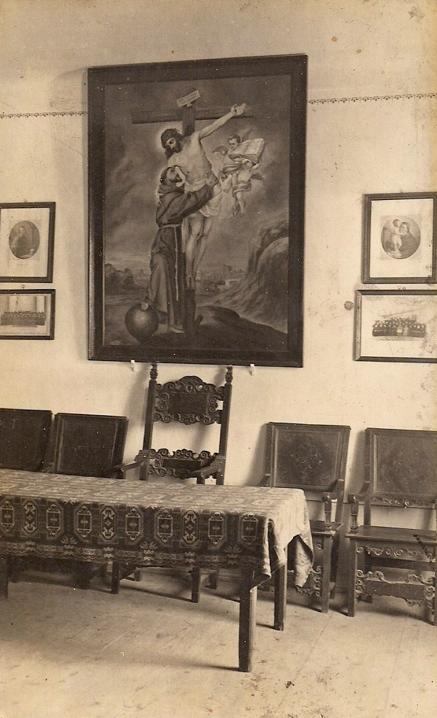 Anonymous, Vintage Photograph/Postcard, Religious Paintings Behind Table, 5.25 x 3.25 inches. $15.