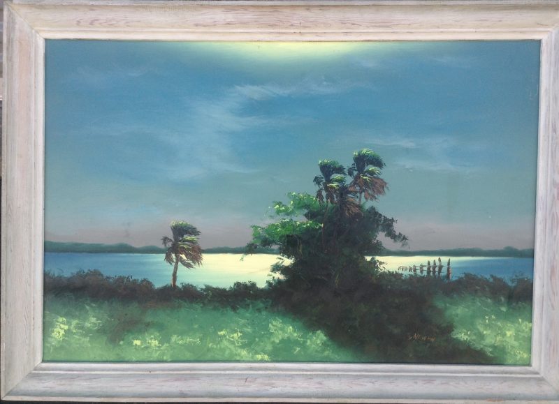 Sam Newton (1948), MoonLit River Oil On Upson Board, 61 X 92cm (Image), 81 X 112cm (Framed), 1965, Signed.