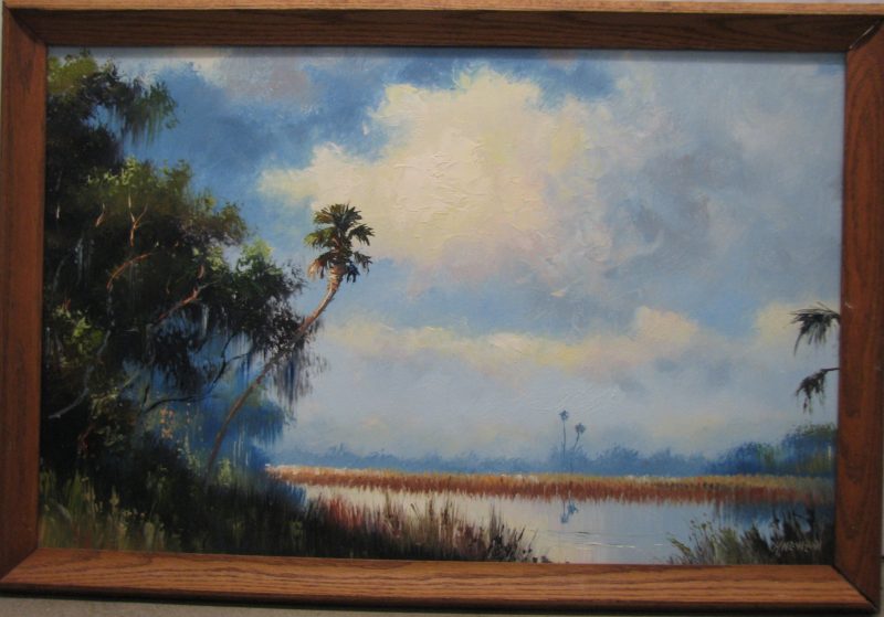 Harold Newton (1934-1994), Distant Palms, Oil on Masonite, 51x61cm (Image), 60x70cm (Framed), 1985, Signed.