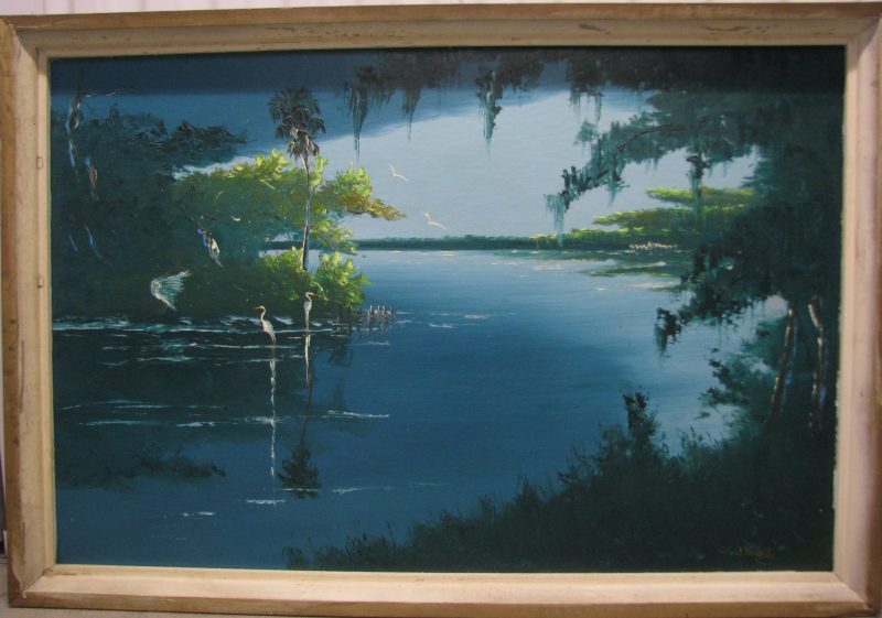 Johnny 'Hook' Daniels, (1954-2009), Old Man River, Oil on Upson Board, 61x92cm, (Image), 71x102cm, (Framed), 1969 Signed.
