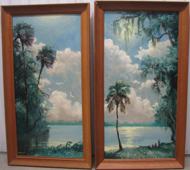 Lemuel 'Lem' Newton, (1950-2013), Indian River, (Dyptych), Oil On Masonite, 46x61cm, (Each Image), 56x71cm (Each Framed), 1995, Signed. (Part of the Private Collection of Tony Hayton, but not presented in the exhibition)