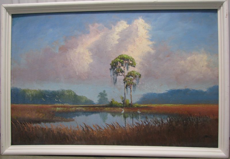 Livingston 'Castro' Roberts, (1941-2004), Savanah Pine Stand, Oil On Upson Board, 61x92cm (Image), 70x101cm (Framed), 1968, Signed.