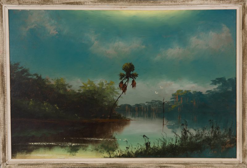 Lemuel 'Lem' Newton, (1950-2014), Misty River, Oil On Upson Board, 61x92cm, (Image), 70x101cm , (Framed), 1968, Signed.