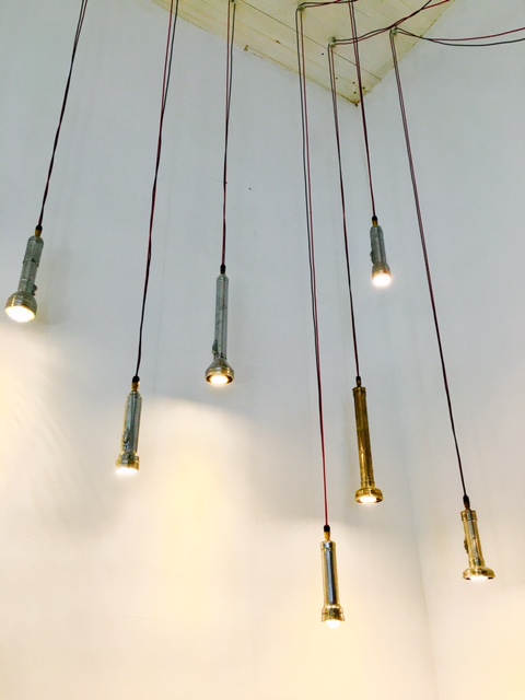 Pierre Lachance (Montreal, Canada), 'Numero Trois', 2017, Various Retro/Vintage Flashlights, 1940 to 1960's, Various Sizes, dimmable LED lights / refurbished for electrical use. Over 25 feet of wire. $150 to $250 each. 