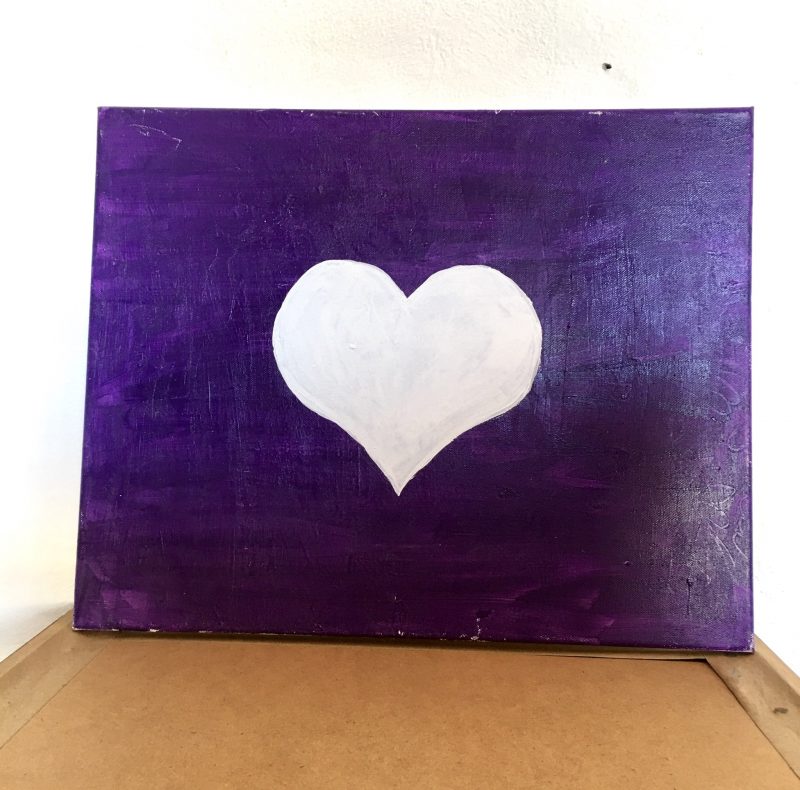 'Heart' Painting, Acrylic on Canvas, Unknown Artist. Measures 19.5 inches width x 16 inches height. Very intuitive in style, yet very sweet. Asking $150 pesos.