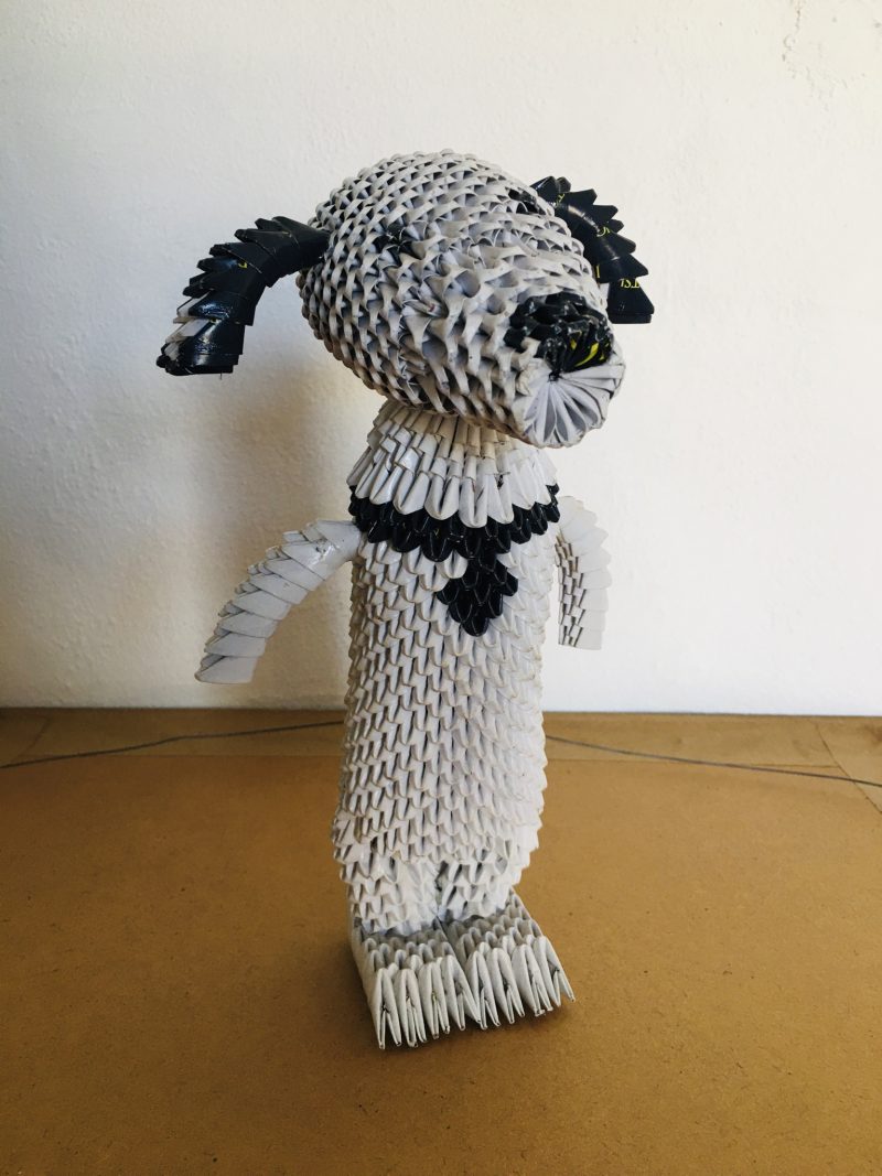 Traditional Mexican Beautifully Hand Made Paper Origami Style Black & White Standing Dog by local artist in Puerto Vallarta. Measures 10 inches height x 6 inches at maximum width. Each of these artwork are one-of-a-kind. Only one in stock. $200 pesos. 