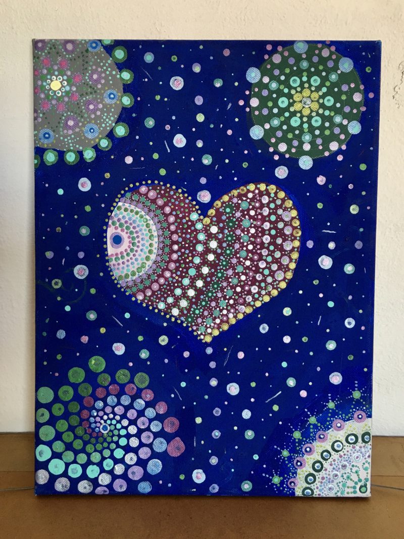 Beautiful 'Heart' Painting, Acrylic on Canvas, Unknown Artist. Lots of detail & time taken into Creating this wonderful artwork. Made with love. Measures 12 inches width x 16 inches height. Very intuitive in style, & quite sweet. Asking $250 pesos.