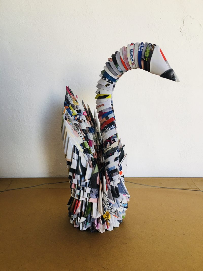 Traditional Mexican Beautifully Hand Made Paper Origami Style Large Swan by local artist in Puerto Vallarta. Measures 10.5 inches height x 9 inches at maximum width. Each of these artwork are one-of-a-kind. Only one in stock. $150 pesos. 